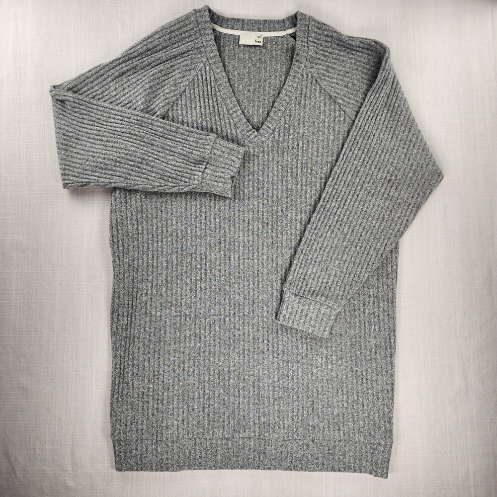 Wilfred Free Sweater Womens Medium Grey Ribbed V-Neck Raglan Polyester Blend
